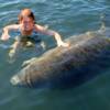 Cathy (Left) and a Manatee in the Homosassa River, near the springs and Wildlife Park.
